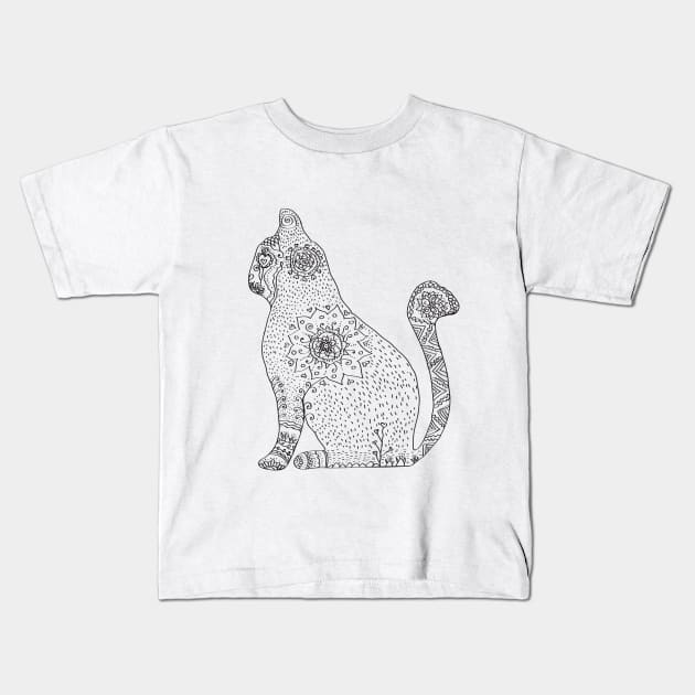 Mandala Cat Kids T-Shirt by Manitarka